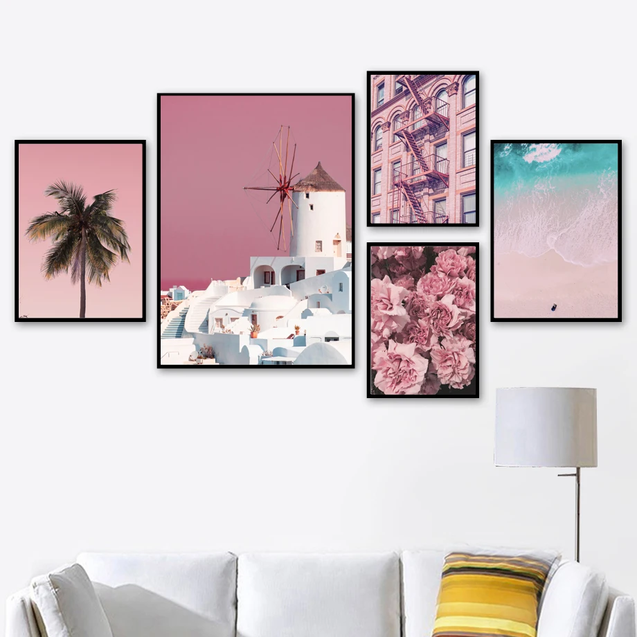 

Leaning Tower Of Pisa Sea Peony Beacon Wall Art Canvas Painting Nordic Poster And Print Wall Pictures For Living Room Home Decor