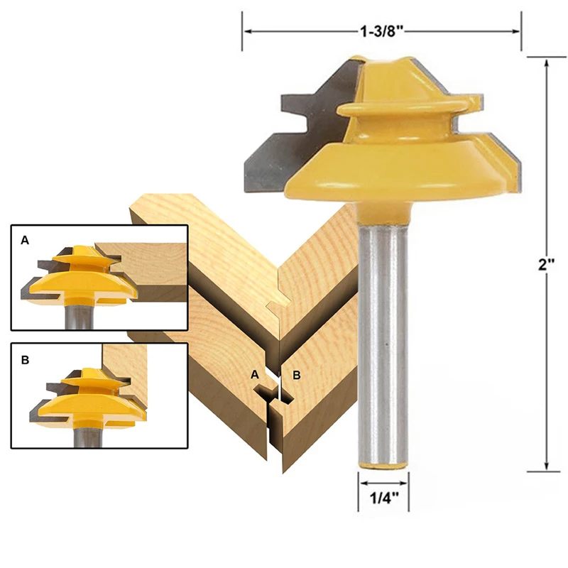 

1Pc Small Lock Miter Router Bit 45 Degree 1/2" Stock 1/4" Shank