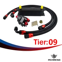 BLACK UNIVERSAL 9 ROWS ENGINE OIL COOLER+ALUMINUM OIL FILTER/COOLER RELOCATION KIT+3PCS BLACK NYLON BRAIDED HOSE LINE+ADAPTER