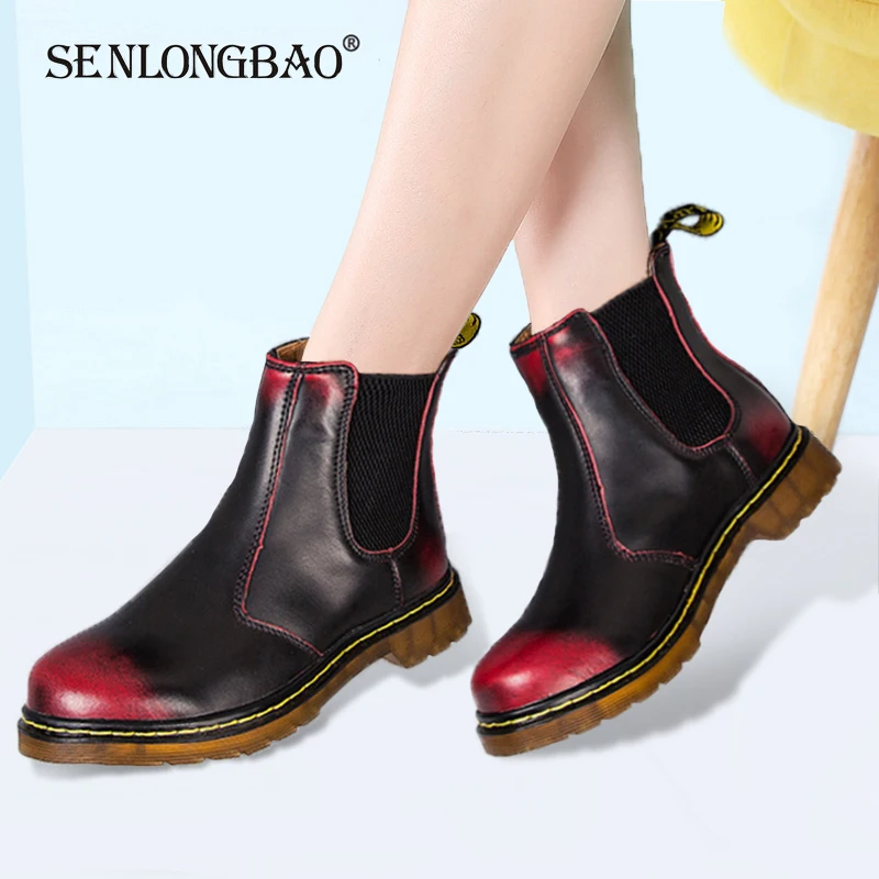 

New Autumn Winter Genuine Leather Woman Boots Non-slip Chelsea Boots Fashion Woman Motorcycles Boots Casual Shoes Big Size35-43