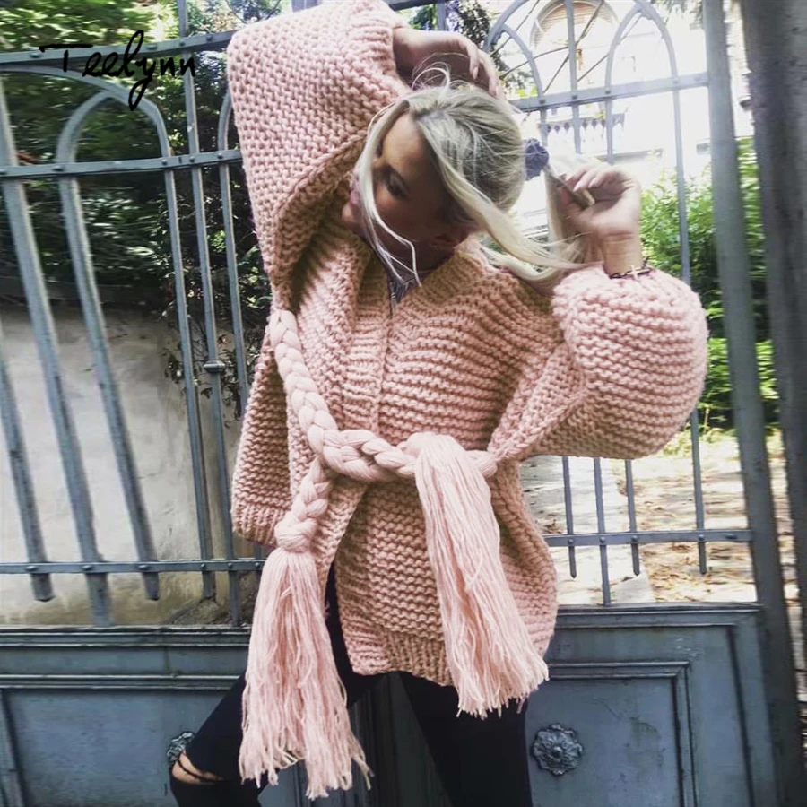 

TEELYNN Boho sweater for women 2018 new winter long sleeve cardigan thick warm coat Special belt knitted brand sweaters outwear