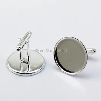 

Blank Cufflinks Settings with Round Strong Bezel Cabochons Bases Men's Metal Cuff links Findings Silver Plated
