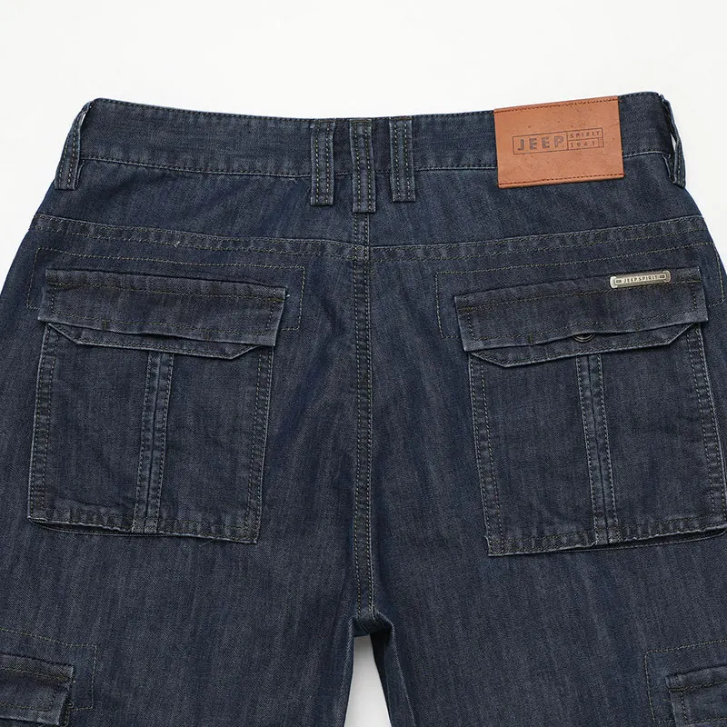 Summer JEEP Brand Cotton Cargo Jeans Elastic Men's Casual Full Length Retro Jeans Multi Pockets Cotton Pants Fashion Trousers 44 (5)