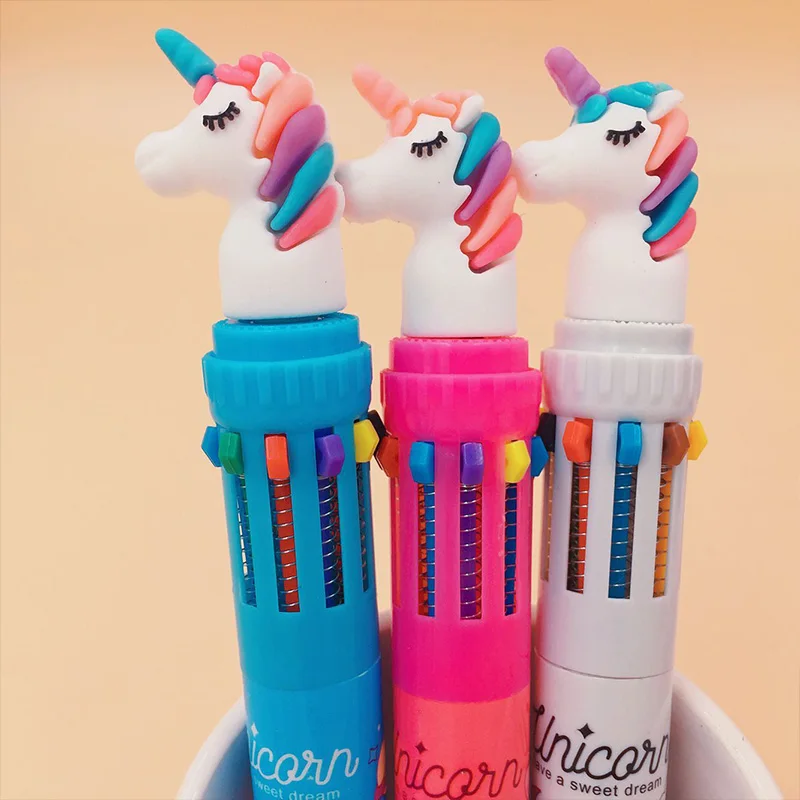 

Cartoon Multi-Colored Unicorn Pen Silica Multi-function 10 Colors Ballpoint Pen School Ball Pen for Student Gift Cute Stationery