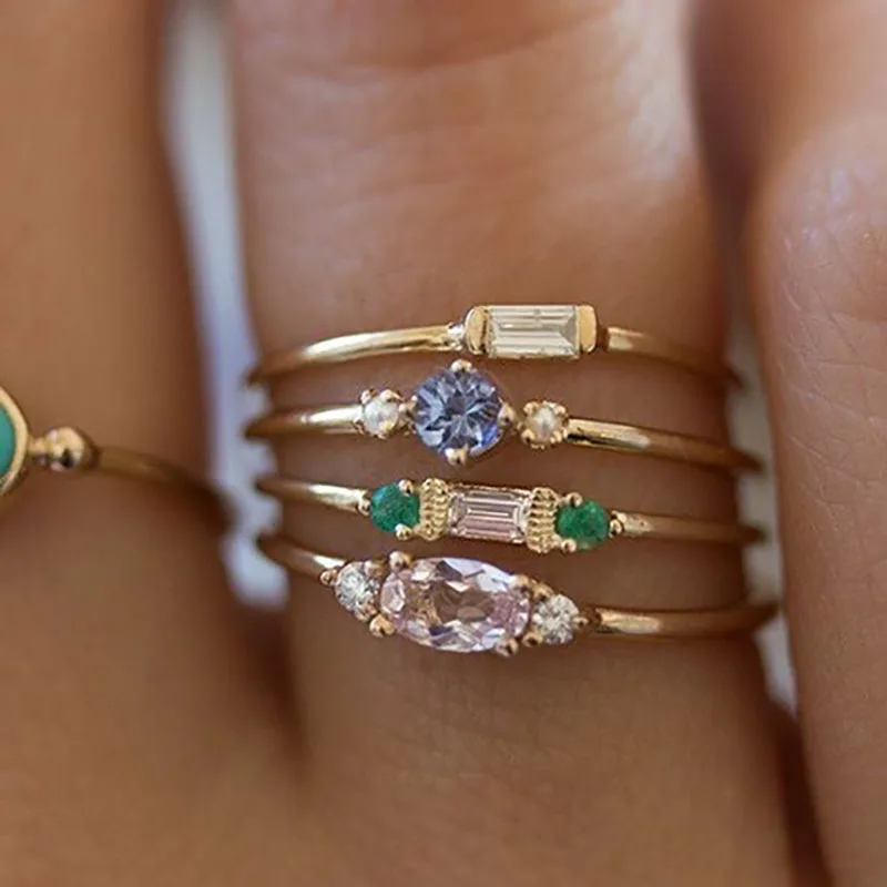 

Entry Lux Finger Midi Ring Set For Women Gold-Color Cubic Zirconia 4PCS Thin Rings Gift For Girls Party Fashion Jewelry KAR194