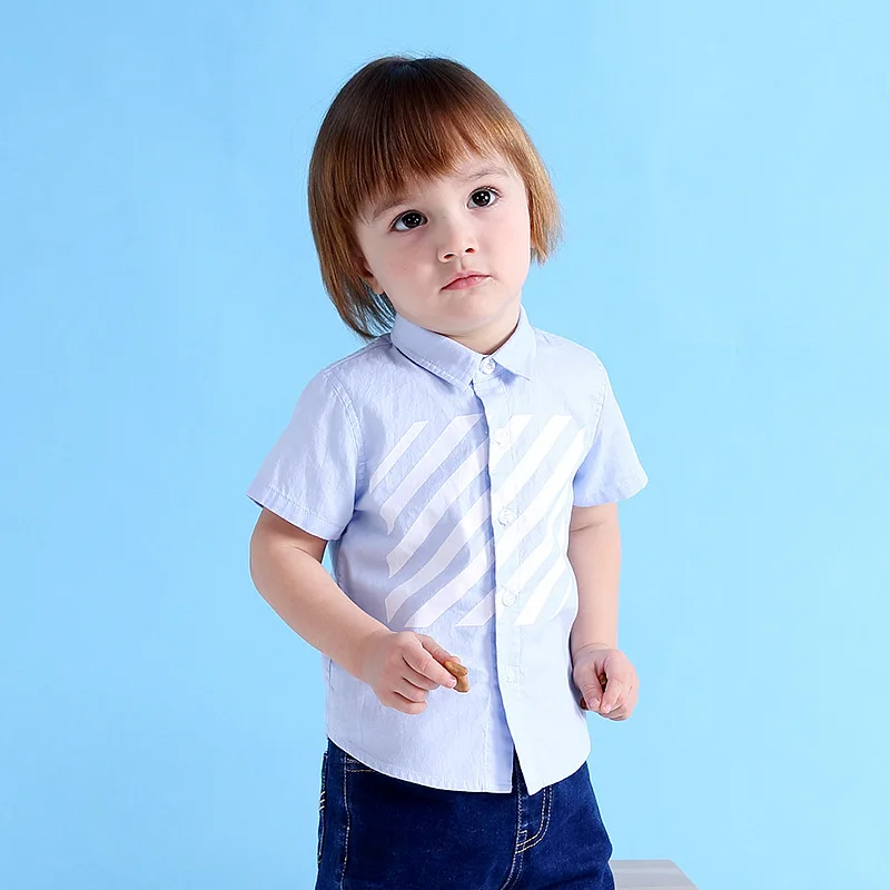 

children's wear summer new boys slash stripe offset shirt casual backing lapel coat short sleeve