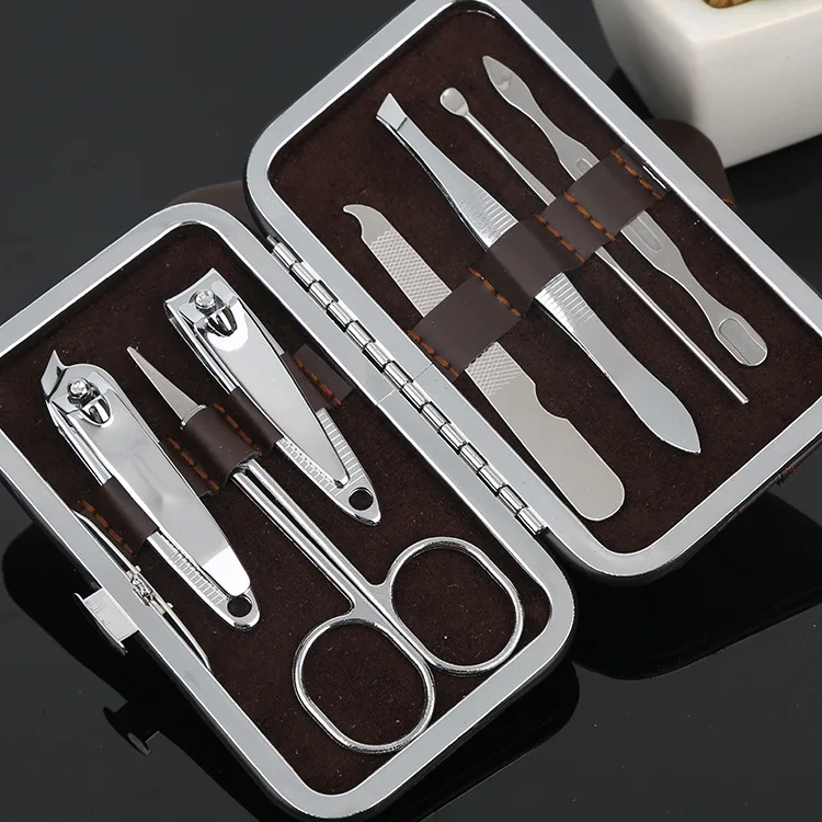 Чехол с каменным узором 7 в 1 комплект, комплект для стрижки ногтей, набор для ухода за ногтями, педикюр, ножницы, пинцет, нож для ушей, набор маникюрных инструментов