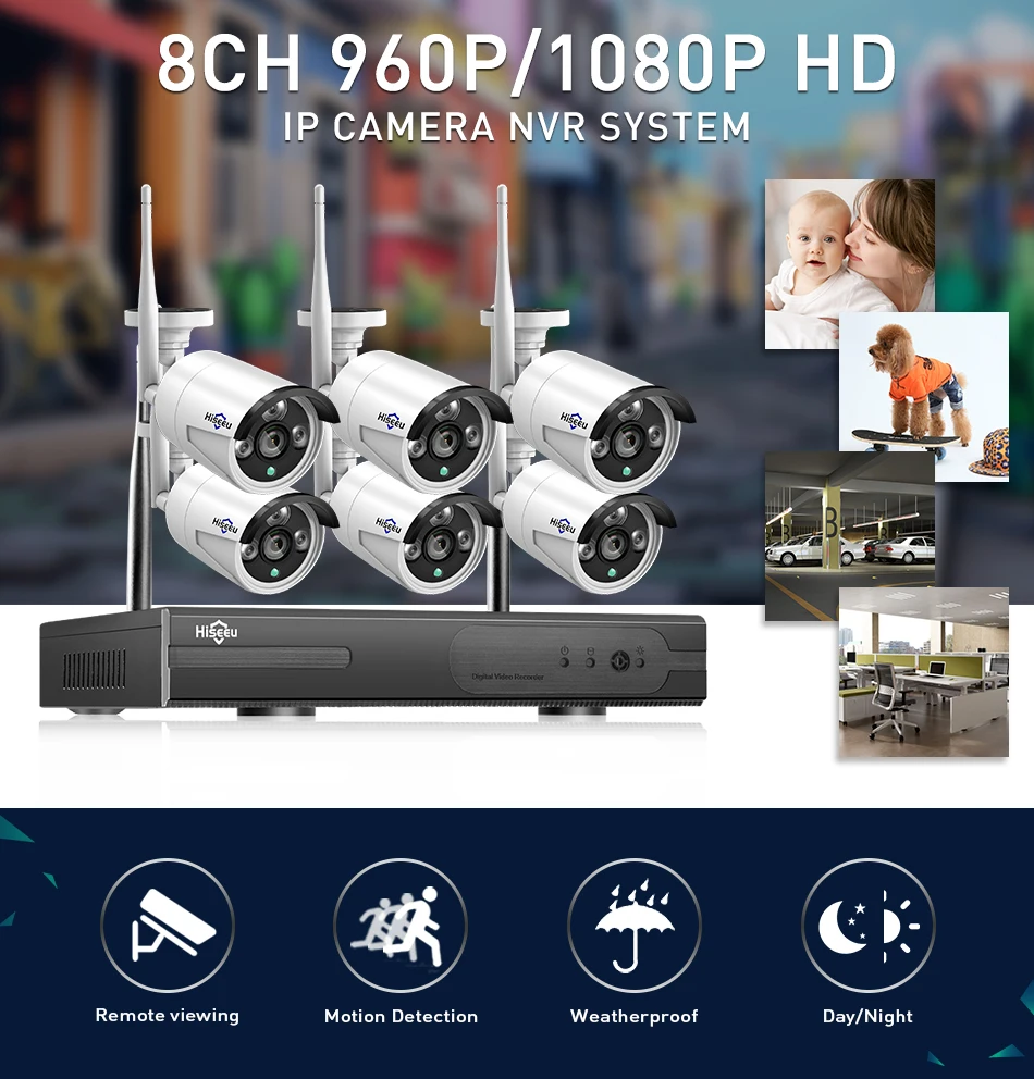 Hiseeu 8CH CCTV камера беспроводная 6 шт 1080P wifi ip-камера наружная домашняя система видеонаблюдения NVR комплект