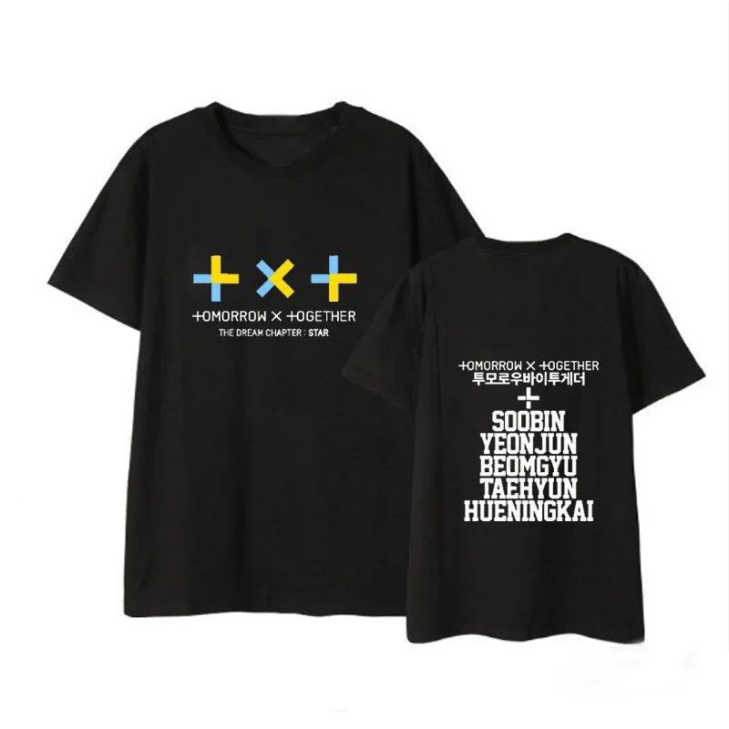 TXT Kpop футболки с принтом имени члена летние хип-хоп повседневные TXT Футболки с коротким рукавом модные корейские футболки для женщин и мужчин топы - Цвет: black