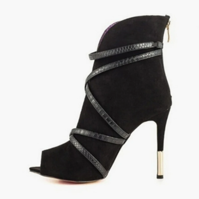 MCCKLE/модные женские туфли-лодочки размера плюс из искусственной замши пикантные ботильоны с открытым носком женские осенние туфли без застежки на высоком каблуке с глубоким v-образным вырезом - Цвет: black