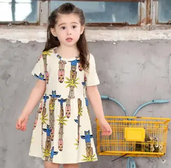 

1001# Kid Child Girls Summer Dress Cotton Princess Short Sleeve Cartoon Animal Printed Floral Casual Beach Tutu Dresses