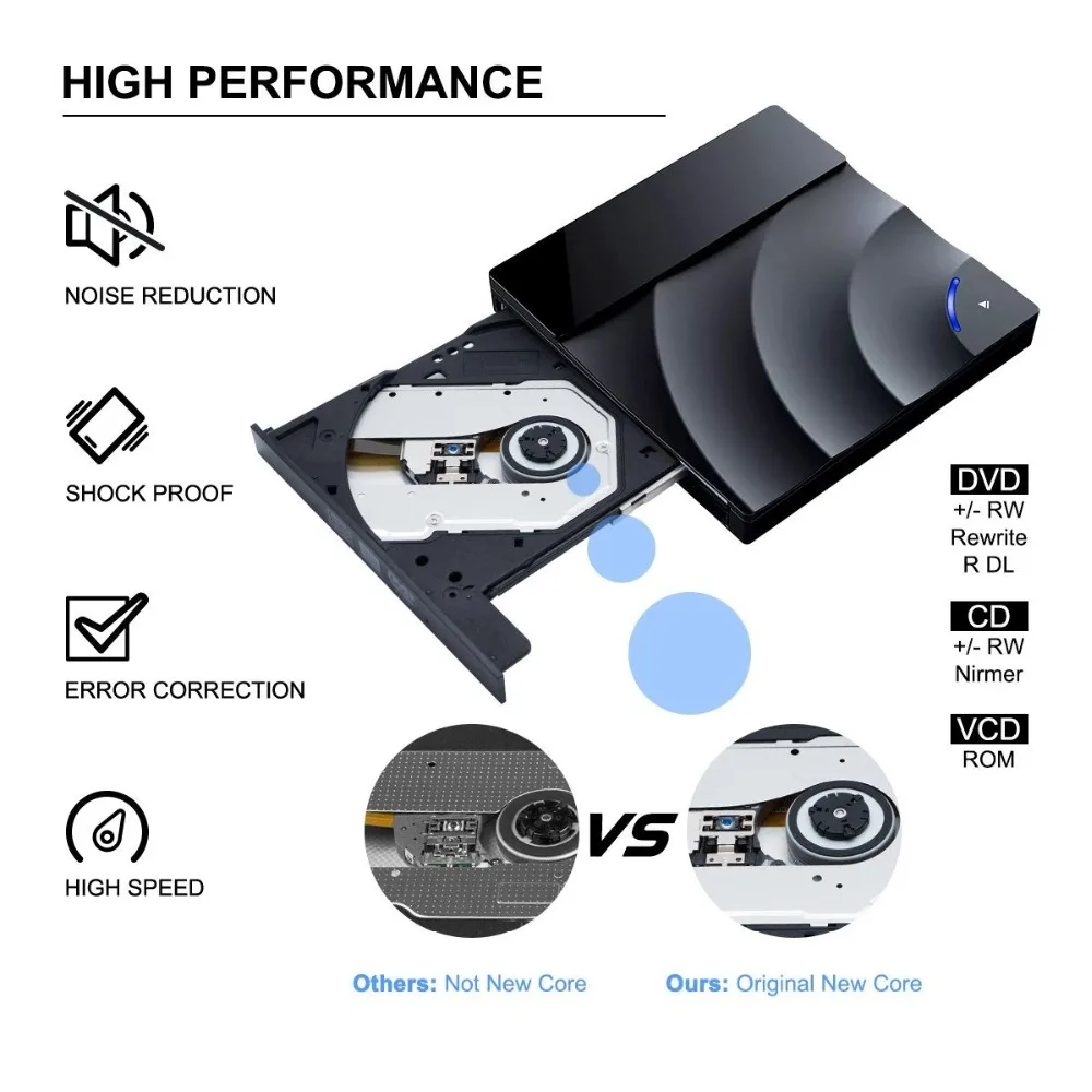 External DVD Drive High Speed USB 3.0 CD DVD Drive For Laptop Desktop Portable Slim CD DVD +/-RW Burner Player Writer Rewriter