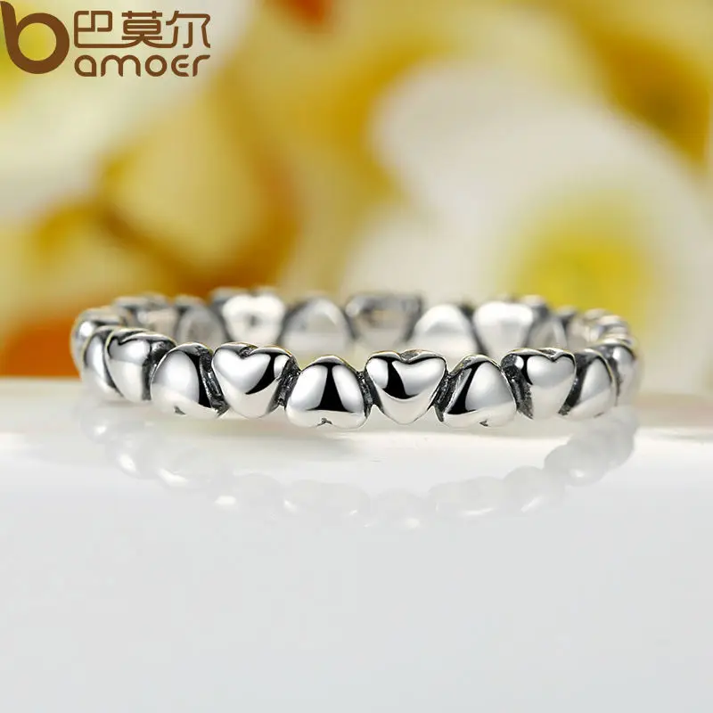 Bamoer 925 Sterling Silver Forever Love Heart Finger Ring Original Jewelry Gift Stackable Bague Korean Jewelry PA7108