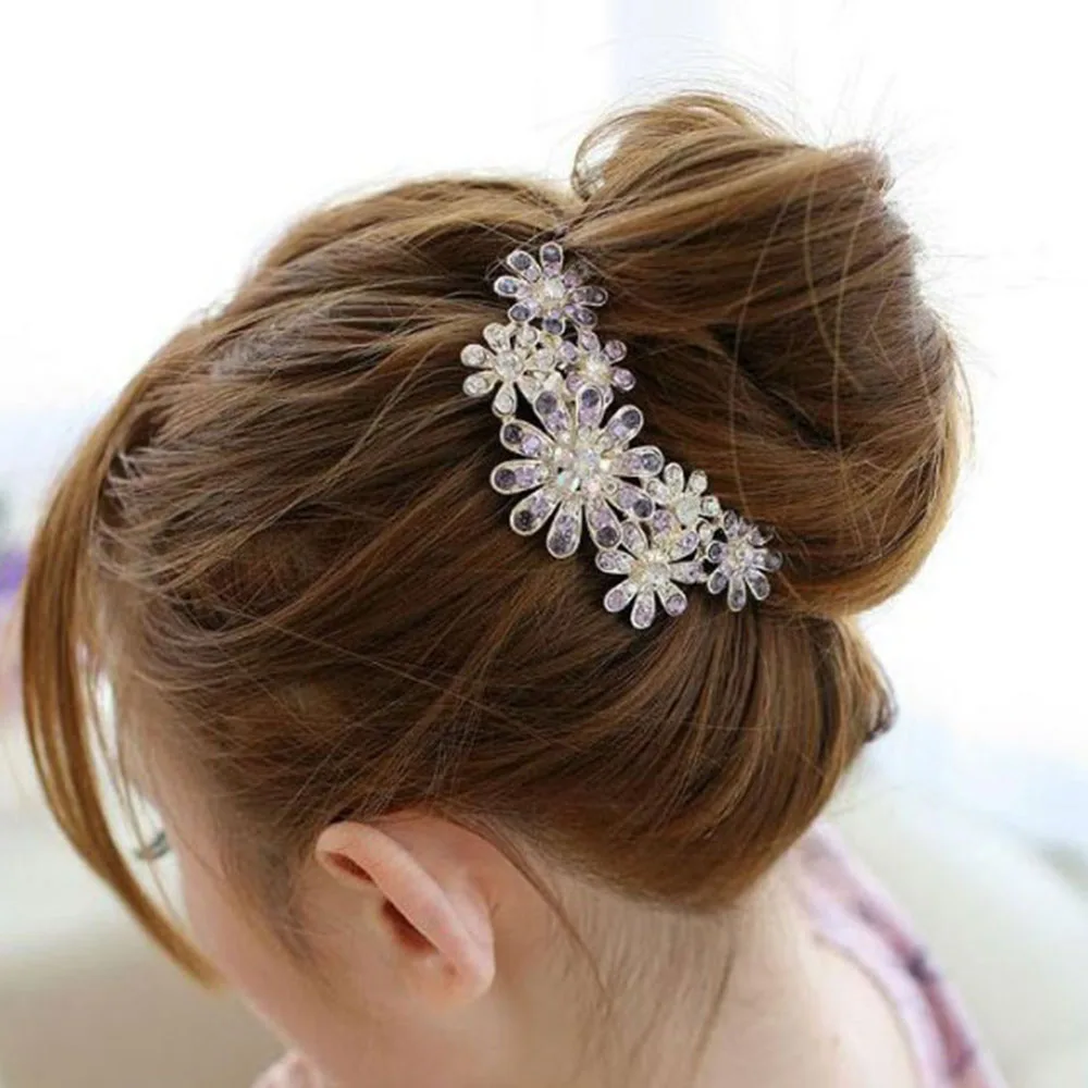 Роскошные Цветной Diamond Flower гребень для волос сплава Свадебный декор волос Свадебные украшения