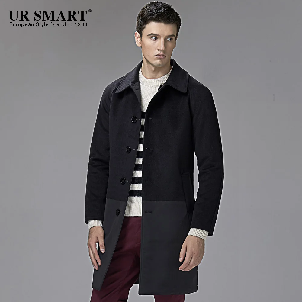 Черная Легенда URSMART новая Двусторонняя одежда мужское шерстяное Пальто однобортное британское мужское черное пальто - Цвет: black