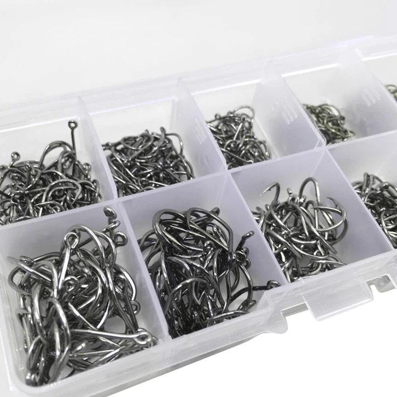 New 500Pcs/Set Mixed Size#3~12 High Carbon Steel Carp Fishing Hooks Pack With Hole With Retail Box Jigging Bait
