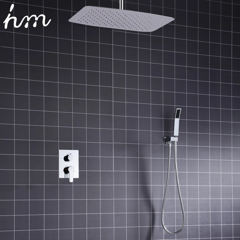 ﻿Buy Bathroom Faucets 35*55cm Air Pressured Water Saving Shower head Set Brass Chrome Wall