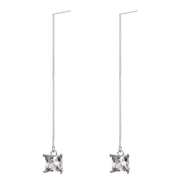 Fashion Earrings for women Dangle earrings Women's Elegant Silver Rhinestone Drop Long Chain Tassel Earrings Brincos J19#N (4)