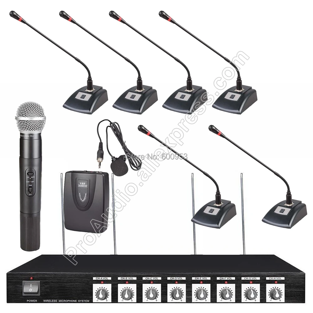 

MICWL V808A 8 Channel Radio Wireless Microphone System with Desktop Gooseneck Conference Handheld or Lavalier Mic