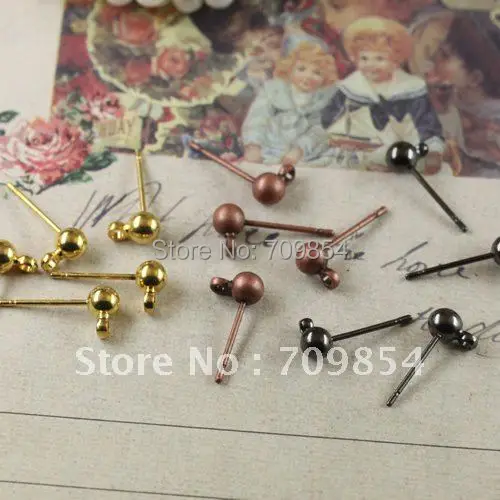 fre shipping!!! 200pcs/lot mixed color brass based ball post earrings 4