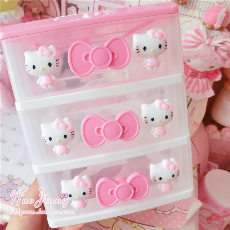 

Cartoon Pink Hello Kitty Desktop Receiver Box Cosmetic Plastic Storage Drawer Jewelry Storage Boxes Pull-out Drawer Organiser