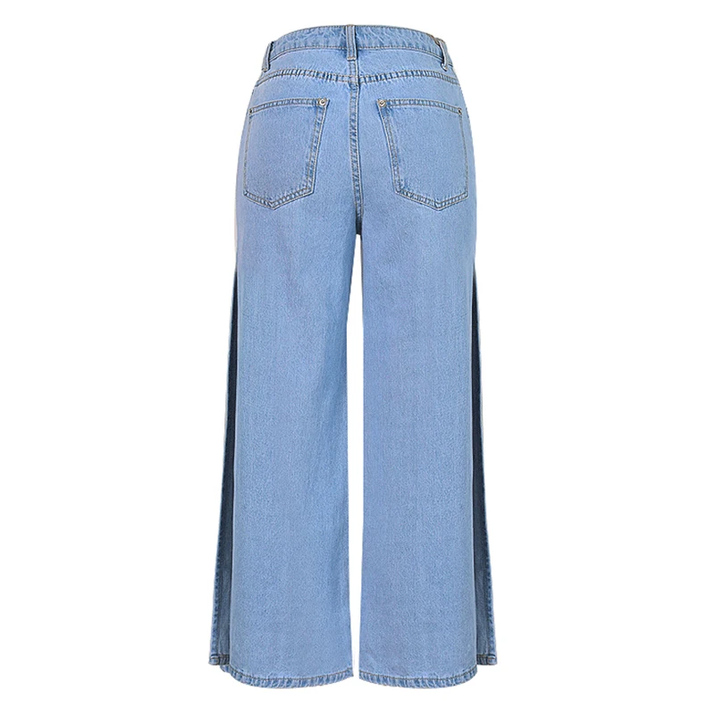 Прилагаемый текст Для женщин джинсовой Сплит Штаны свободные широкие брюки женские прямые Джинсы бойфренда ультра-широкие брюки стильные