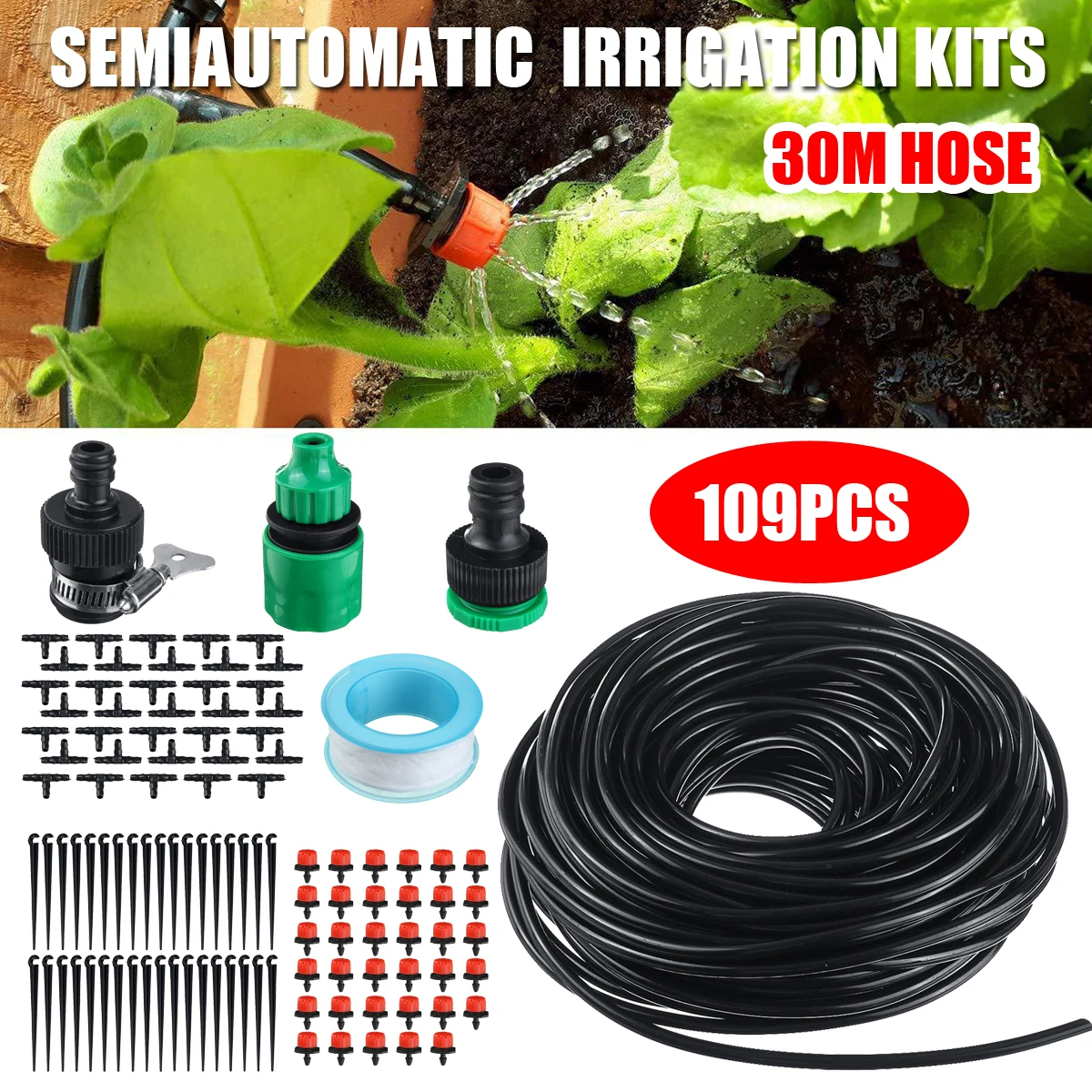

109pcs 30m Tube DIY Micro Drip Irrigation Spray System Dripper Garden Flower Watering Hose Kits Tools With Adjustable Drippers