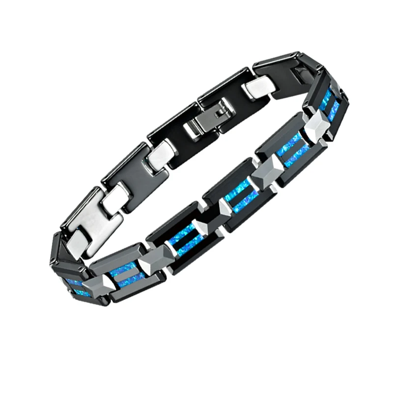 Luxury mens Love couple bracelets for women Blue Natural Opal Black Ceramic Silver Color Tungsten Carbide Jewelry  (1)