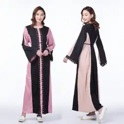 2018 новые модные женские Кружево шить с длинным рукавом Вечерние полной длины платье модные Абаи исламистского Платья для женщин A704