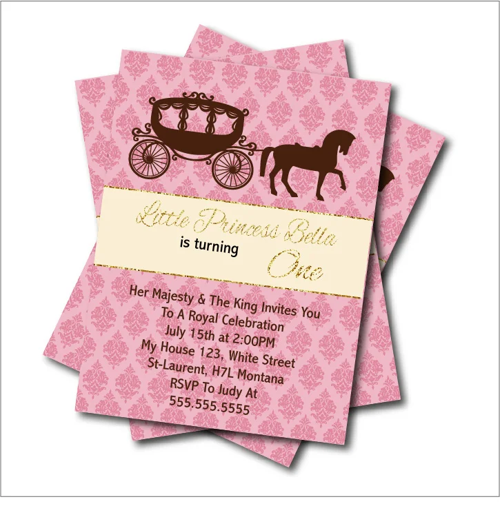 Personalised THANK YOU CARDS Cinderella//Princess Carriage Girls Birthday Party