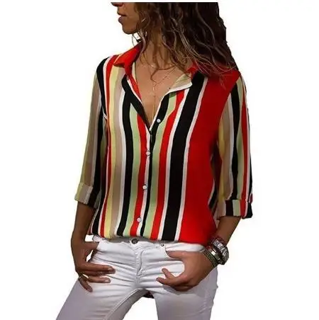 Женская рубашка новые женские Летние Осенние Топы и блузки рубашка размера плюс с длинным рукавом в полоску с принтом женская блузка рубашка - Цвет: style23