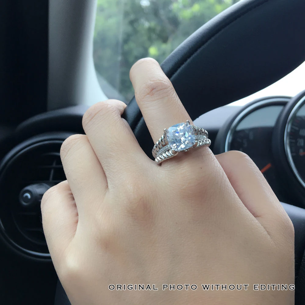 Engagement Jewelry 10mm 3.5 CT Hearts And Arrows Cubic Zirconia 925 Sterling Silver Rings For Women (JewelOra RI102329)