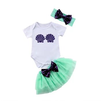 

Cute 3PCS Newborn Baby Girl Short Sleeve Shell Romper + Lace Tutu Skirts+Headband Outfits Clothes Summer Baby Clothing