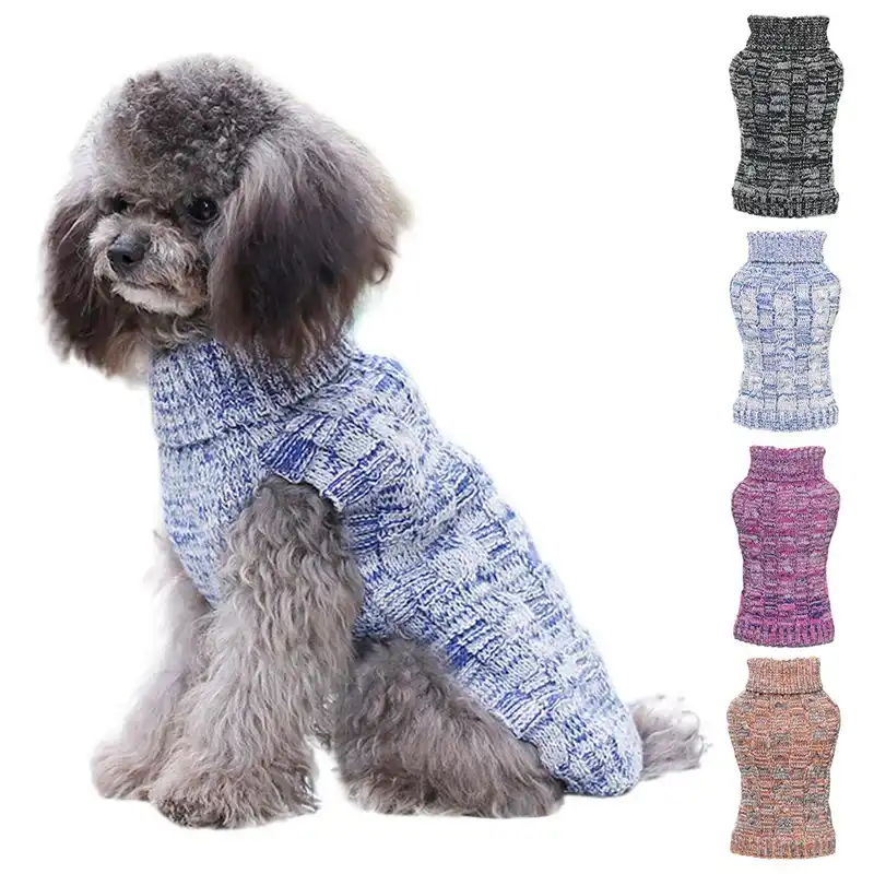 Knitted Dog Clothes Warm Dog Jumper Winter Dog Sweater Coat Turtleneck Warm Cat Sweater Hemp Flowers High Collar Coat For Gatos