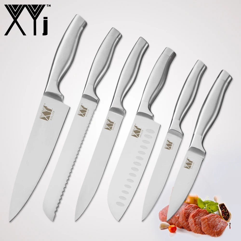 

XYj Kitchen Knife Set 7cr17 Stainless Steel Structure Knives Fruit Utility Santoku Chef Slicing Bread Lightweight Cooking Knife