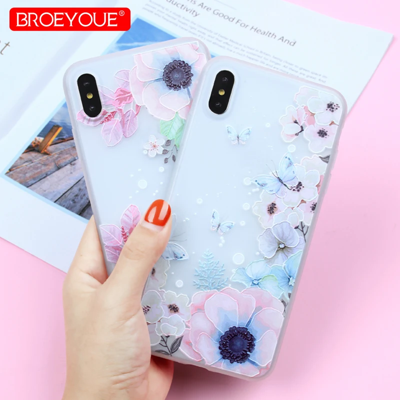 

Phone Csae For iPhone 8 Plus Silicone Soft TPU 3D Relief Colorful Floral Back Case For iPhone 7 6S 6 XS XR XS Max 5 5S SE Funda