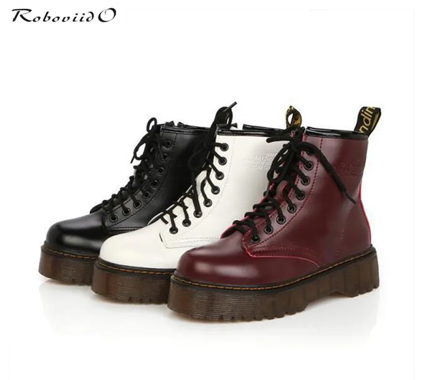 

Women's Botas Women Motorcycle Ankle Boots Wedges Female Lace Up Platforms Autumn Winter Leather Oxford Shoes Woman high heels