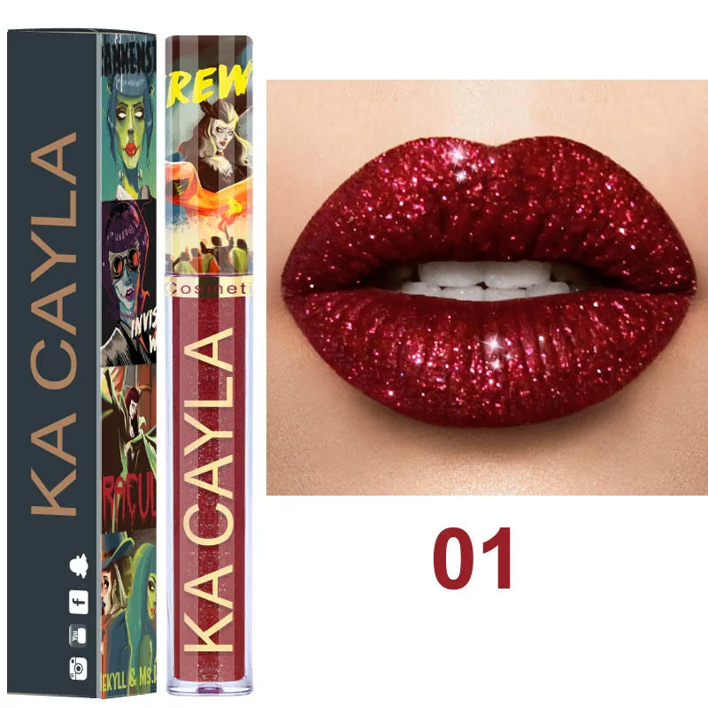 1PC Diamond Waterproof Lip Gloss Makeup Metallic Lipgloss Glitter Long Lasting Red Lips Make up Cosmetics