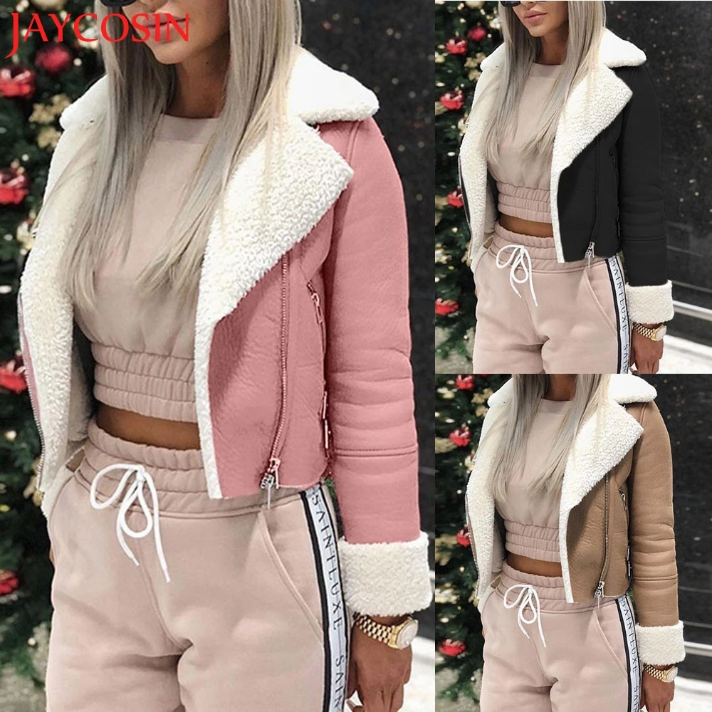 

Women Lapel Suede Leather Buckle Cool Pilot Jacket Faux Lamb Wool Motorcycle Jackets Dropship Nov.18