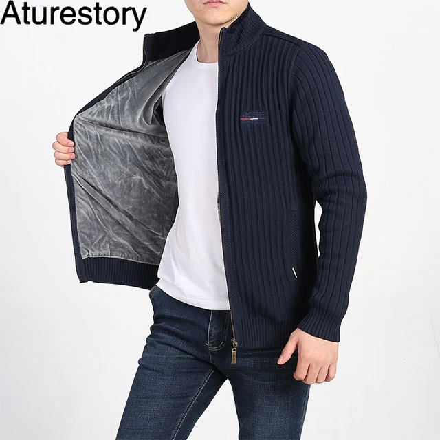 Aturestory Autumn Winter Cashmere Sweater Men Stand Collar Leisure