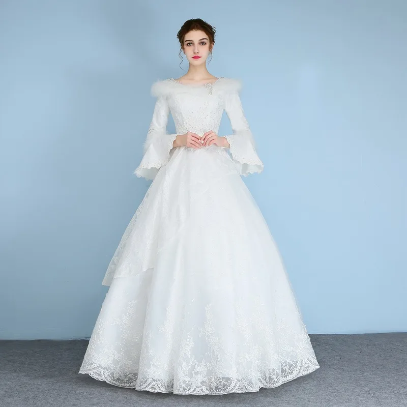 Amazing White font b Wedding b font Dresses Long Sleeves With Feather font b Wedding b