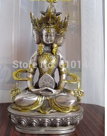 

23 cm tallTibetan Buddhist bronze coated silver VAIROCANA, Herr der Mitte buddha