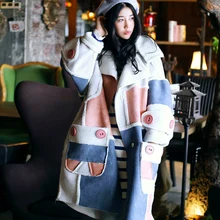 [MX] Новое поступление, женское повседневное свободное бархатное пальто с цветными блоками, берберское флисовое замшевое утепленное длинное зимнее длинное пальто большого размера