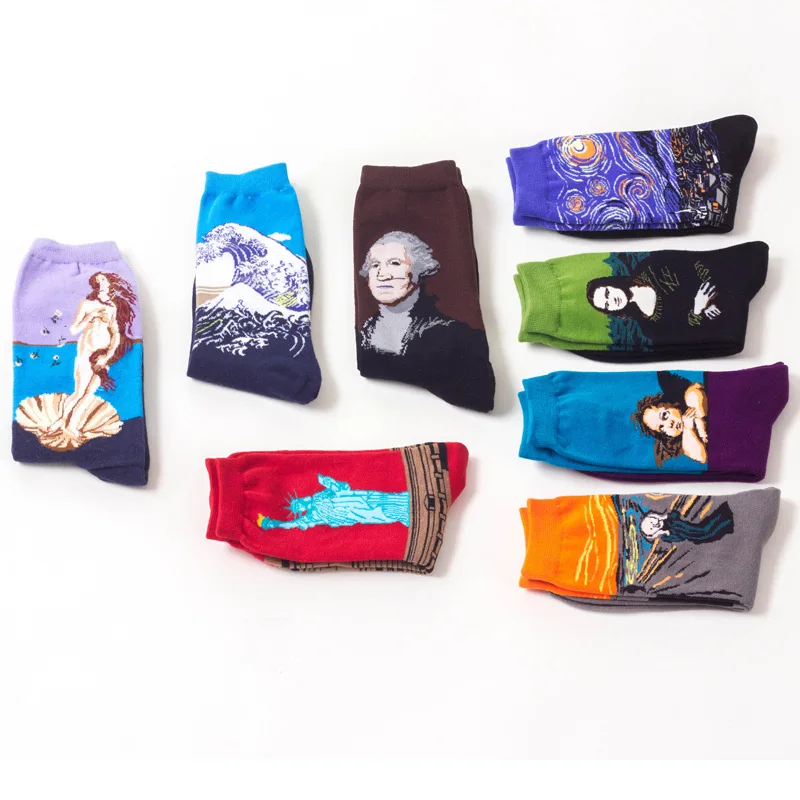 

European and American vintage painting artistic abstract men's socks antibacterial deodorant breathable cotton socks