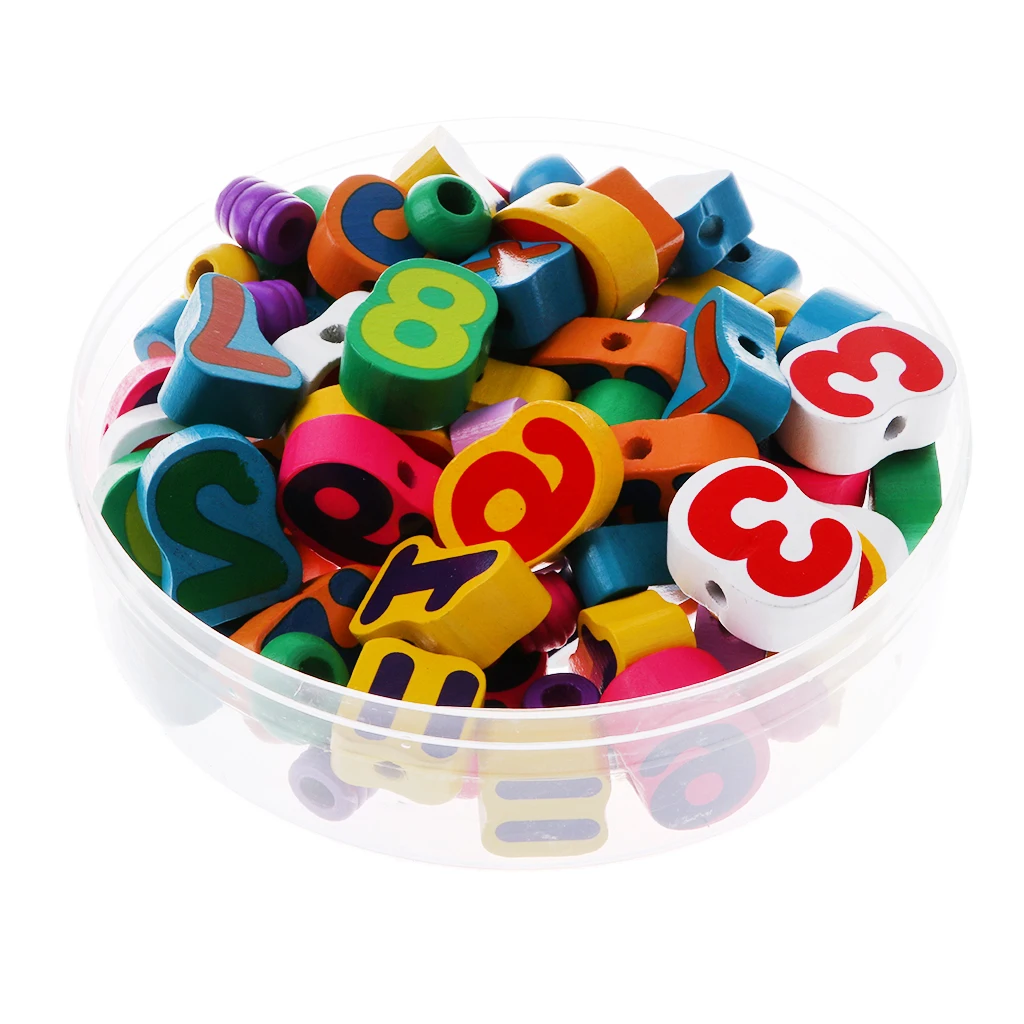 Kids Wooden Montessori Toy - Stringing Numbers Beads(80pcs), Math Learning Toy