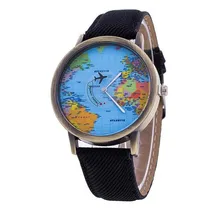 Men Women Watch World Map Design Analog Quartz Watch Leather Wristwatch Reloj Mujer Round Case Time Clock Lady Gift