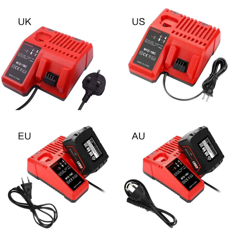 

110-240V Li-ion Battery Charger for Milwaukee M12 M18 48-11-1815 48-11-1828 48-11-2401 48-11-2402 EU/AU/US/UK Plug