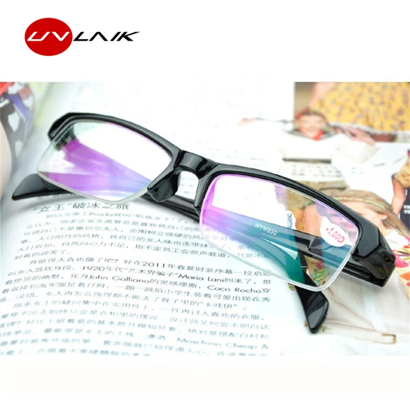 

UVLAIK Men Finished Myopia Glasses Women Short Sight Half Frame Eyewear Prescription -100 -150 -200 -250 -300 -350 -400
