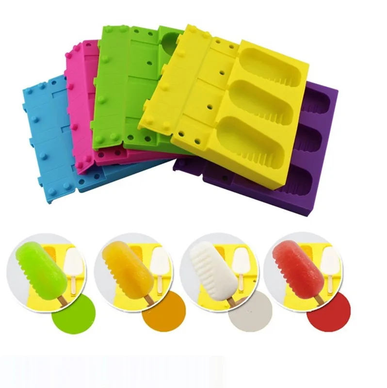  1Pcs 3 Cavities Silicone Ice Cream Pop Mold Popsicle Lolly Maker Ice Cube Tray Pan DIY Kictchen Tools 