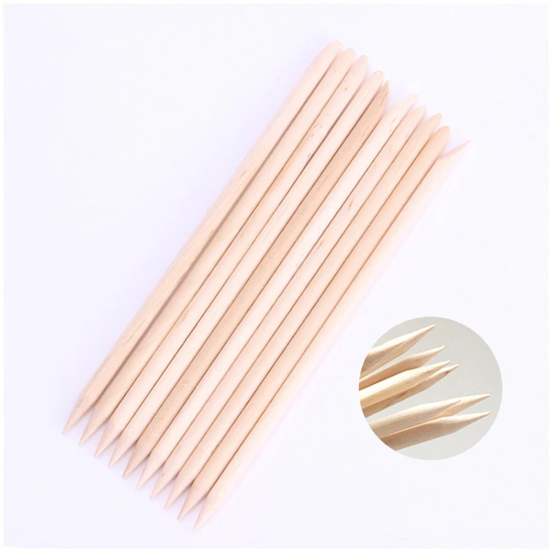 Nuovo 30/50 pz/lotto di Legno Arancione Unghie artistiche Bastone Doppio End Forcella Pelle Morta Cuticola Pusher Remover Pedicure Manicure Strumenti